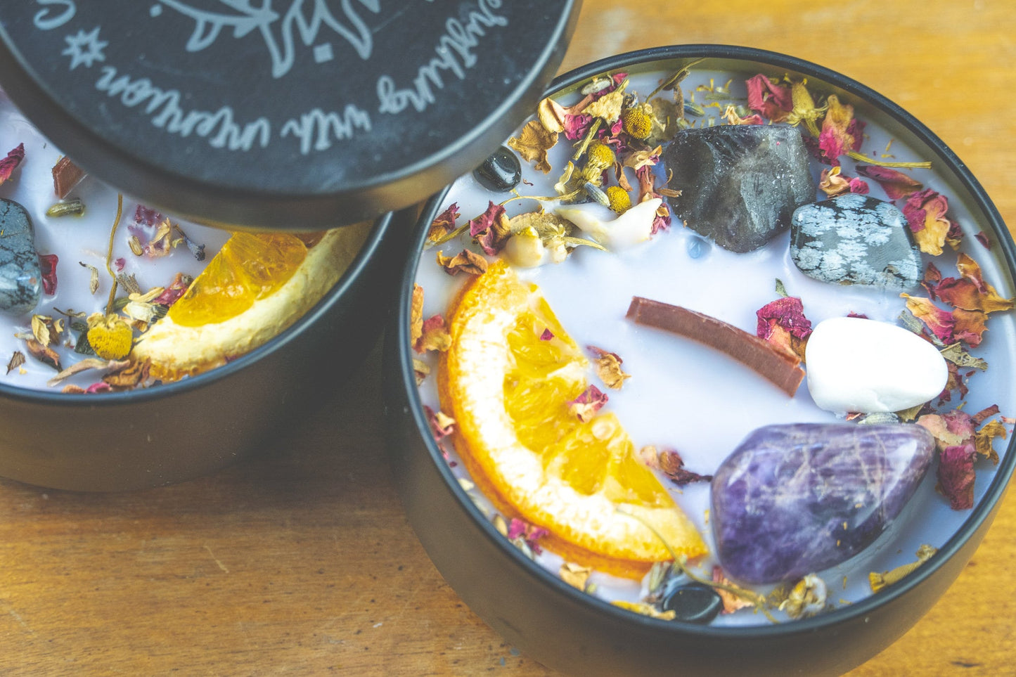 Calm Intention Crystal Candles: Handmade Manifestation Gifts with Herbs for Spiritual Witchy Birthdays