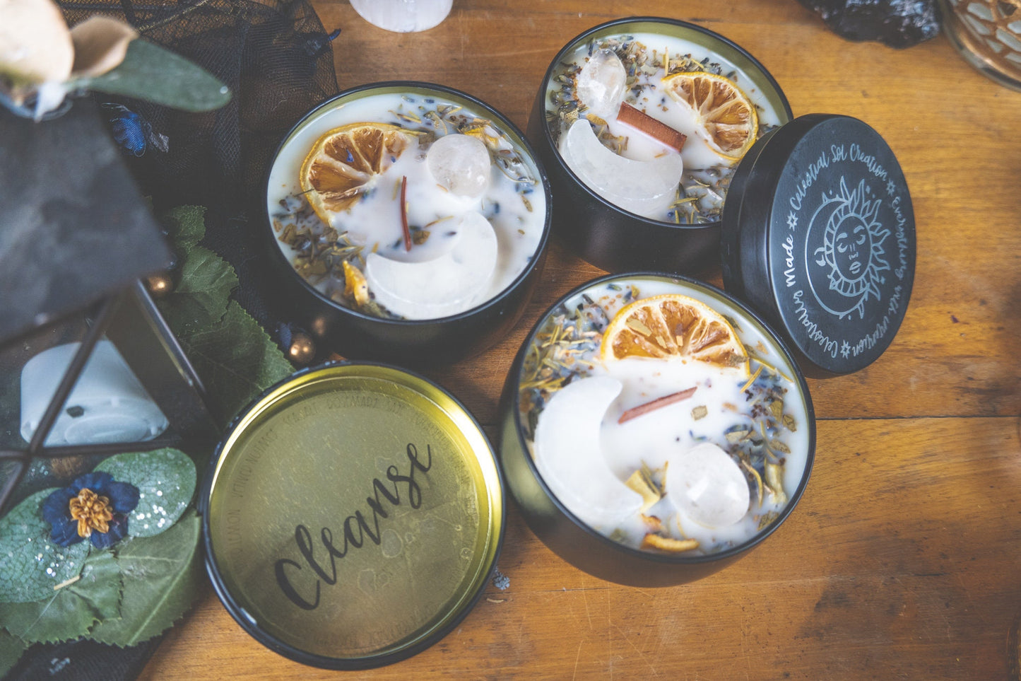 Cleansing Intention Candles: White Tea, Sage, Lavender & Crystals for Manifestation Rituals