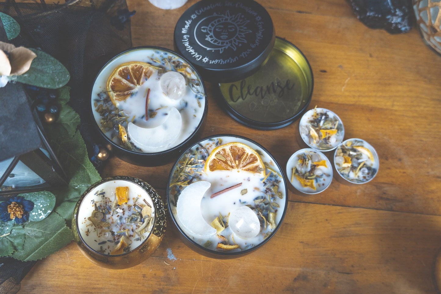 Cleansing Intention Candles: White Tea, Sage, Lavender & Crystals for Manifestation Rituals