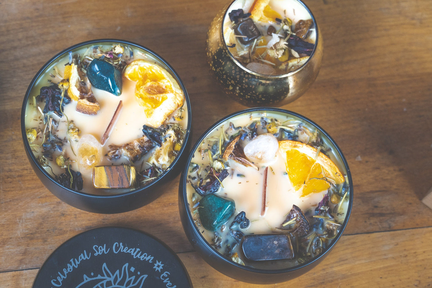 Rosemary Spearmint Orange Intention Candle with Tigers Eye, Citrine & Bloodstone for Manifestation