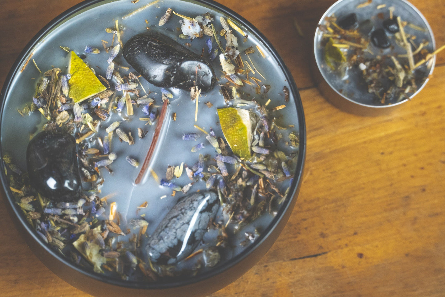 Protection Ritual Candle with Obsidian, Onyx & Tourmaline: Herbal Aromatherapy for Positive Energy