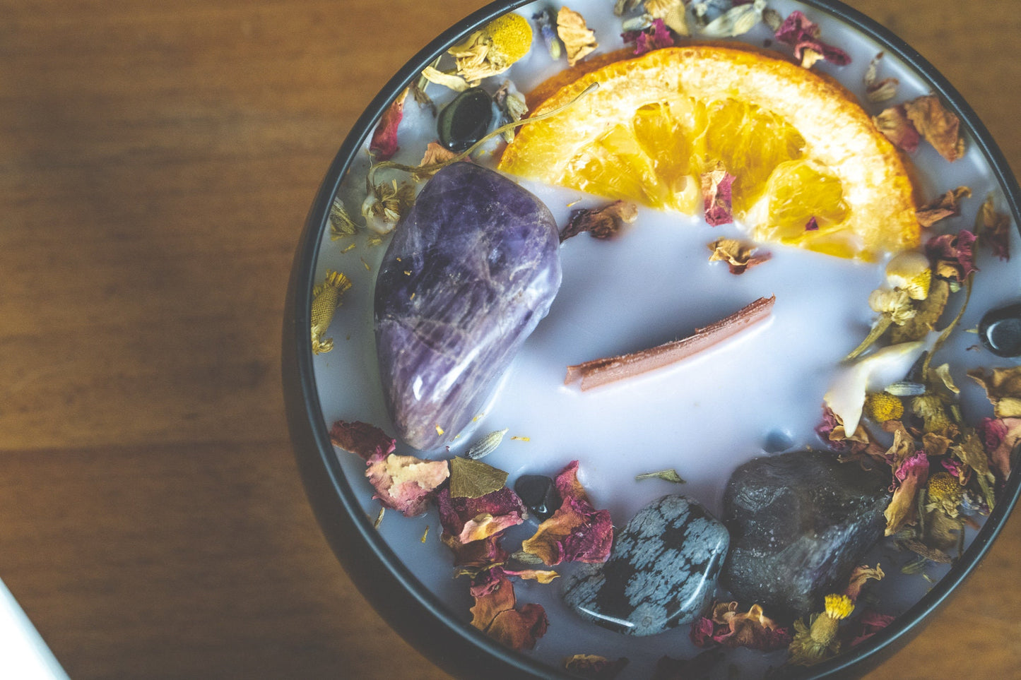 Calm Intention Crystal Candles: Handmade Manifestation Gifts with Herbs for Spiritual Witchy Birthdays
