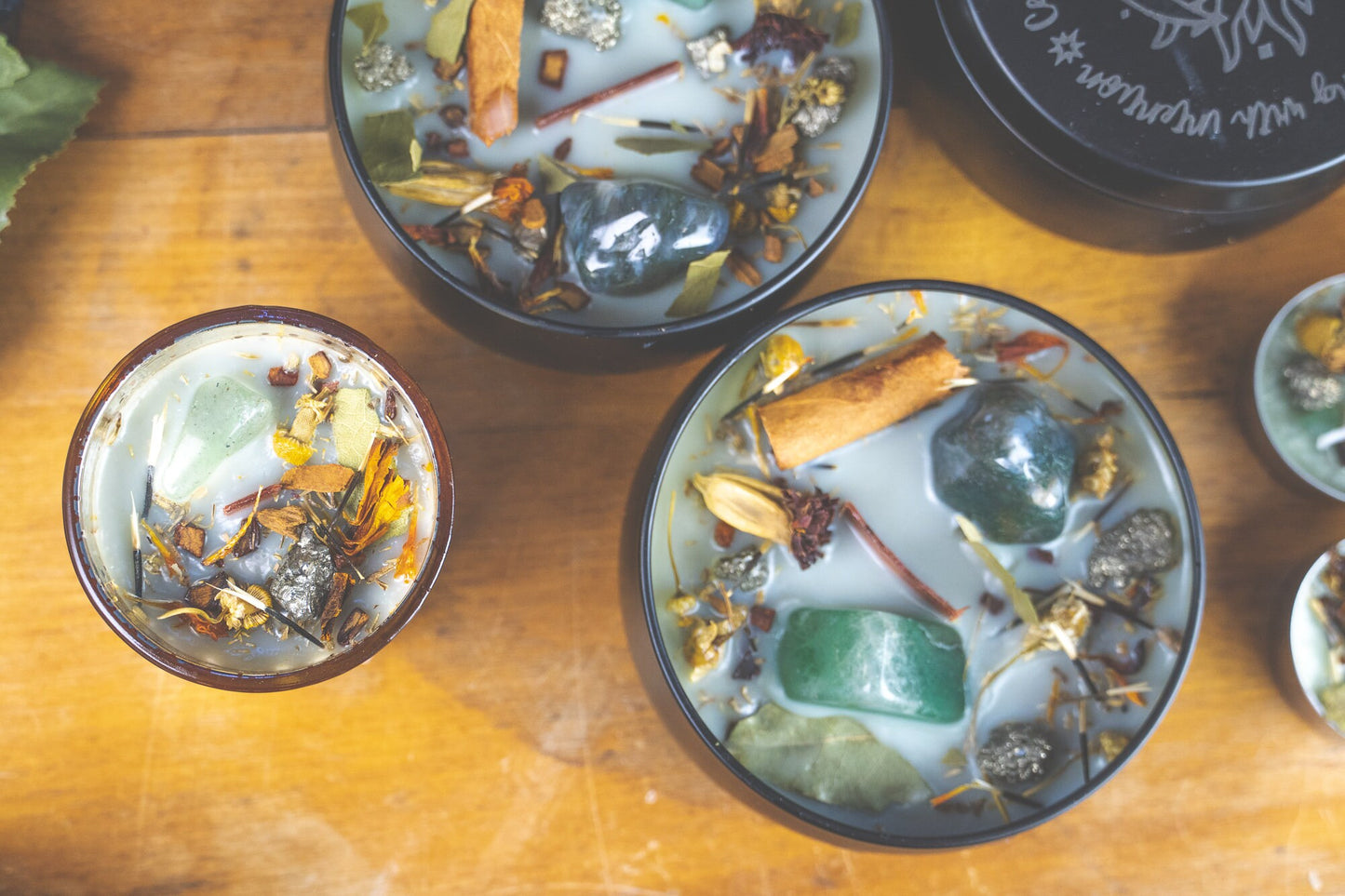 Scented Herbal Intention Candle with Crystals for Prosperity, Abundance & Manifestation