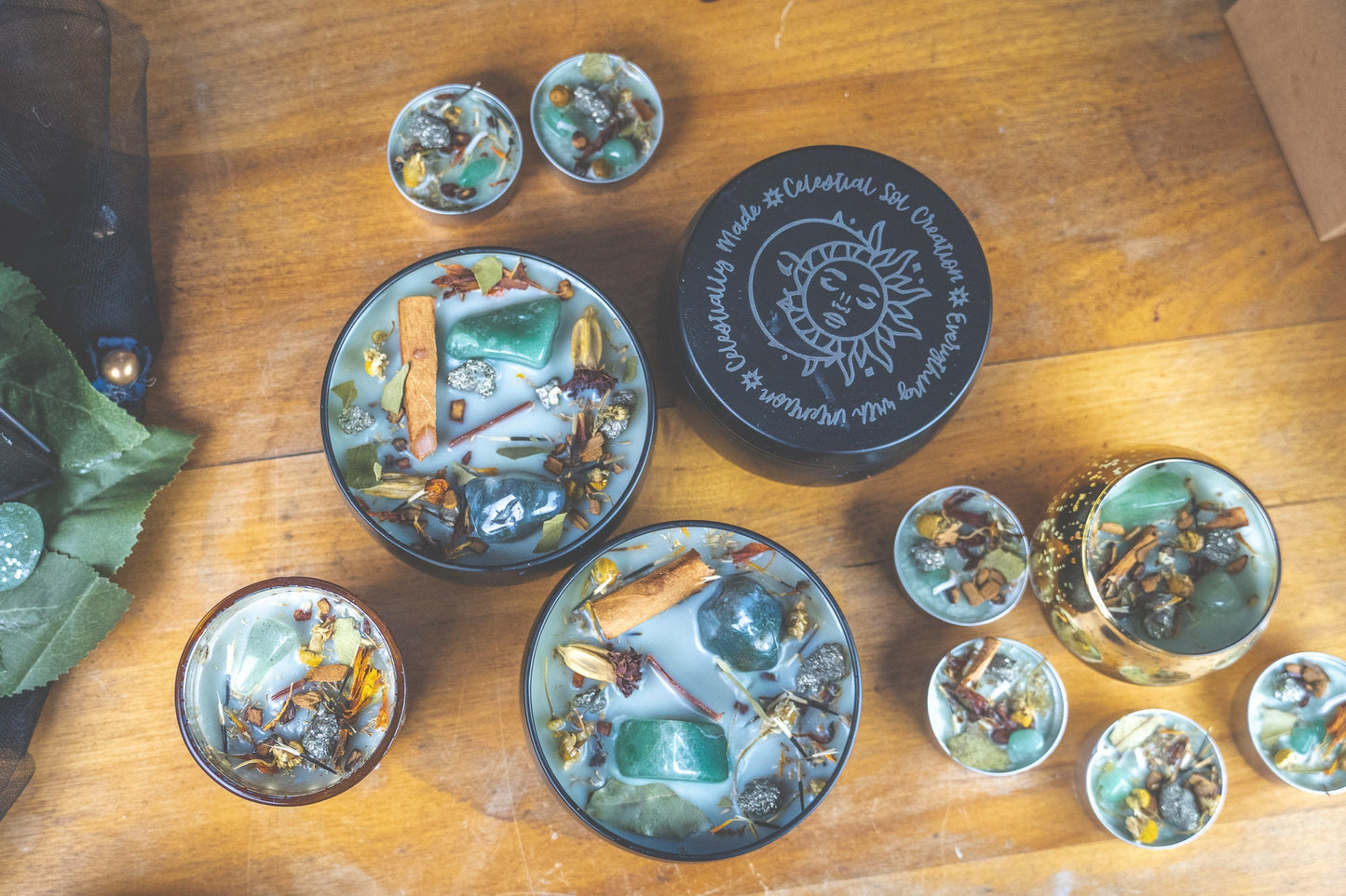 Scented Herbal Intention Candle with Crystals for Prosperity, Abundance & Manifestation