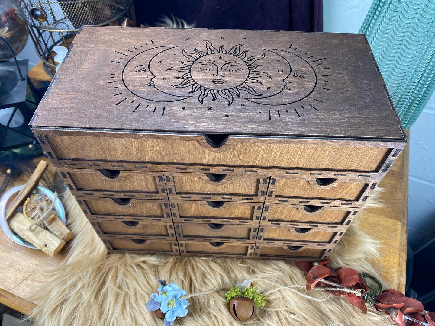 Tarot Card Organizer: 13-Drawer Box for 12 Decks, Altar Decor, Jewelry Storage, Divination Tool V.1