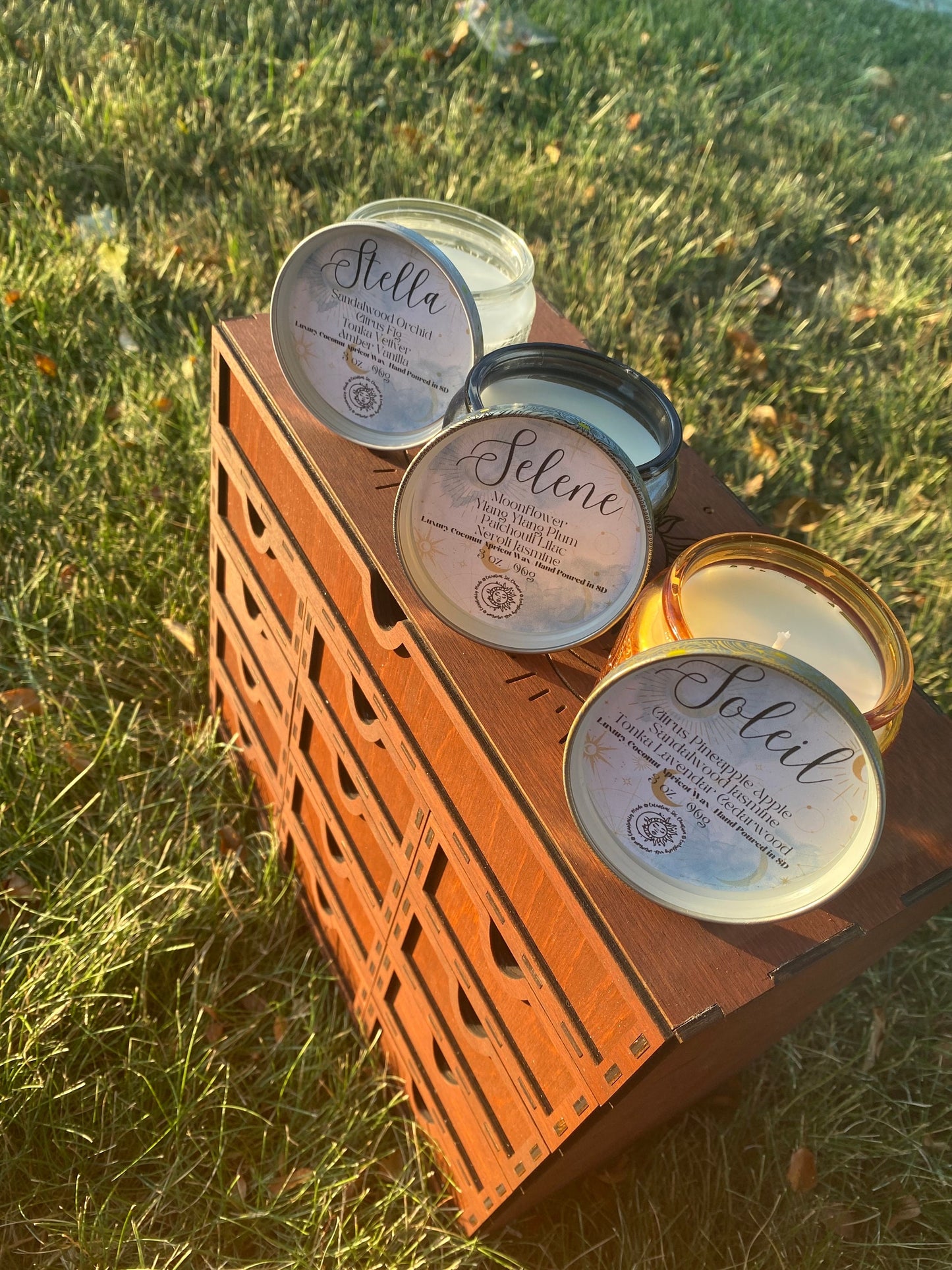 Celestial Intention Candle: Glass Jar for Altar Decor, Ritual Honoring Sun, Moon & Stars (3oz, 6oz)