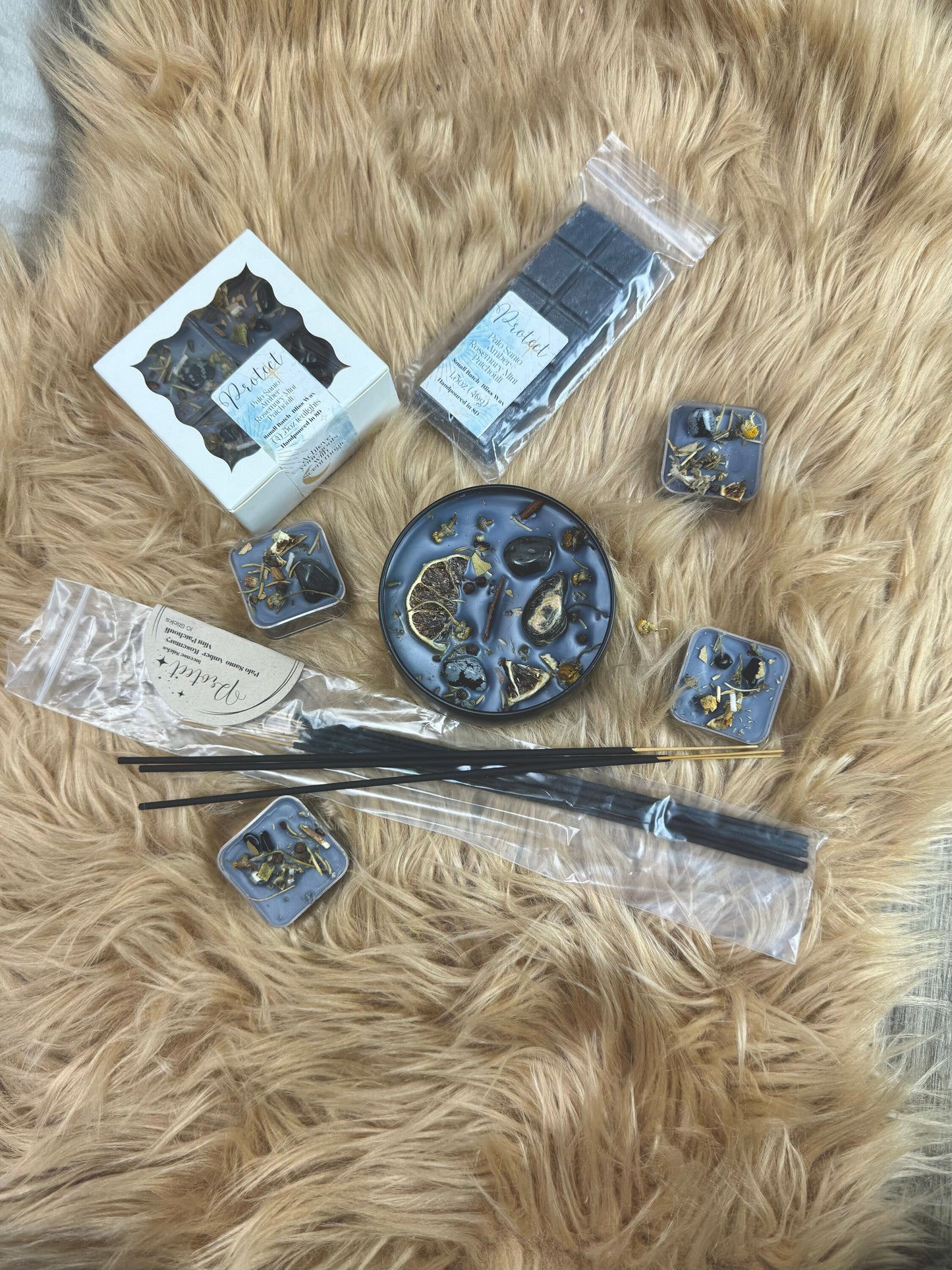 Protection Ritual Candle with Obsidian, Onyx & Tourmaline: Herbal Aromatherapy for Positive Energy