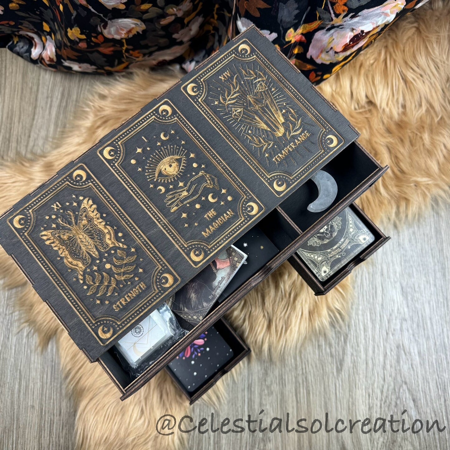 Tarot Card Organizer: 13-Drawer Box for 12 Decks, Altar Decor, Jewelry Storage, Divination Tool V.1