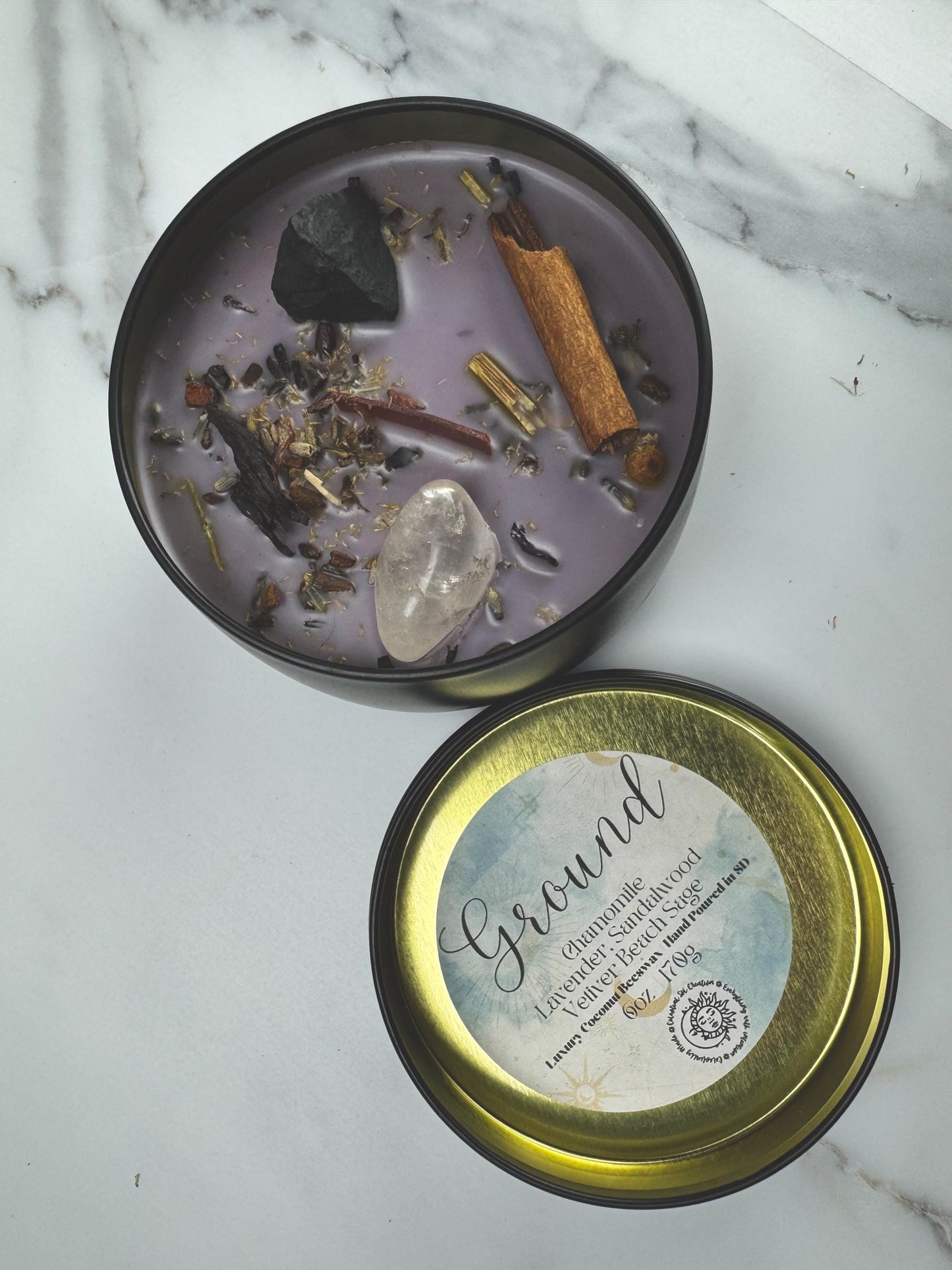Crystal-Infused Grounding Candle for Manifestation, Positive Energy & Intention Setting Rituals