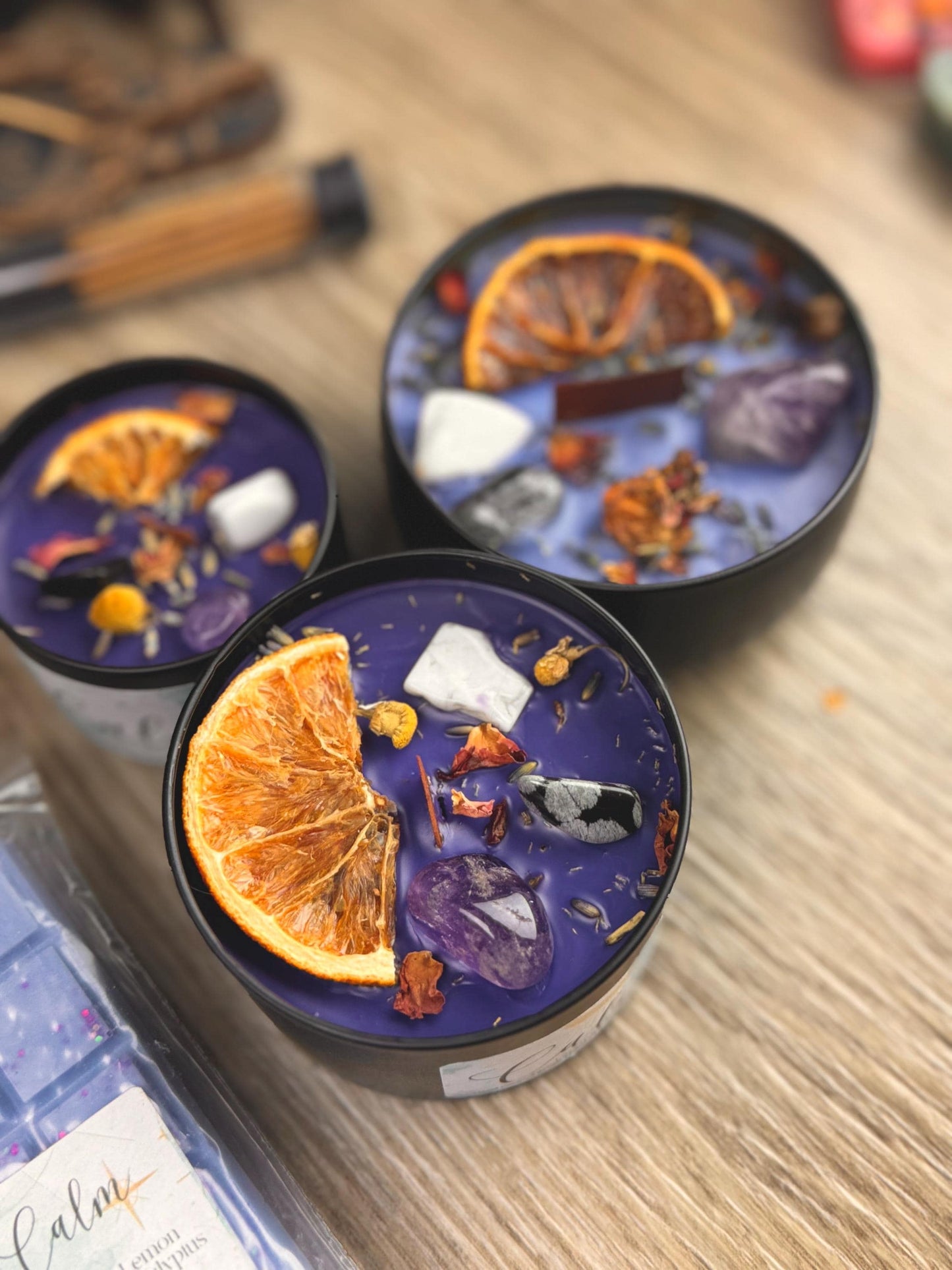 Calm Intention Crystal Candles: Handmade Manifestation Gifts with Herbs for Spiritual Witchy Birthdays