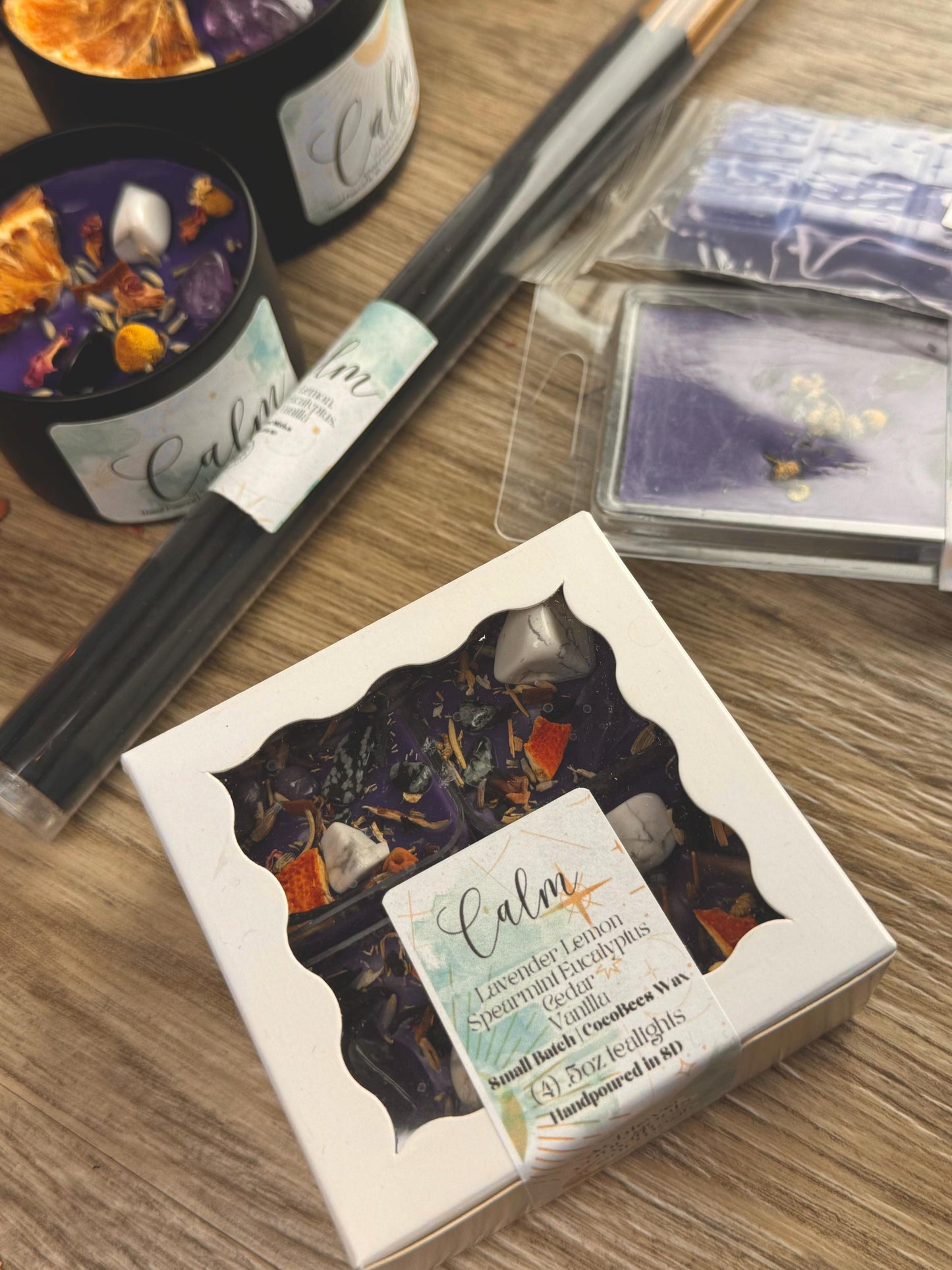 Calm Intention Crystal Candles: Handmade Manifestation Gifts with Herbs for Spiritual Witchy Birthdays