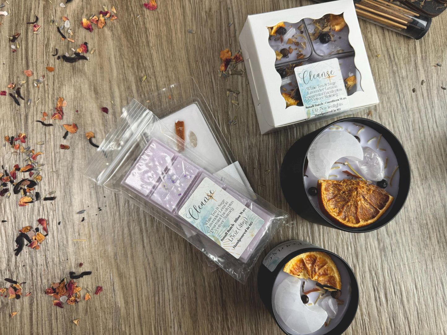 Cleansing Intention Candles: White Tea, Sage, Lavender & Crystals for Manifestation Rituals