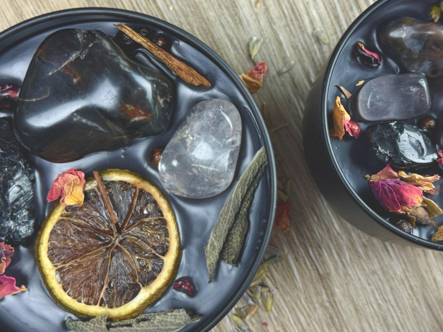Protection Ritual Candle with Obsidian, Onyx & Tourmaline: Herbal Aromatherapy for Positive Energy