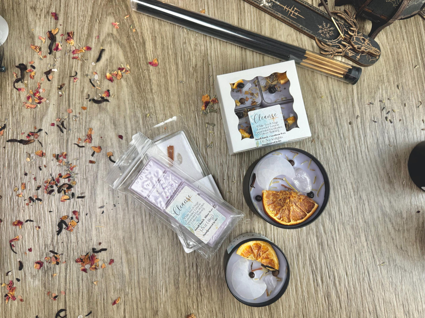 Cleansing Intention Candles: White Tea, Sage, Lavender & Crystals for Manifestation Rituals