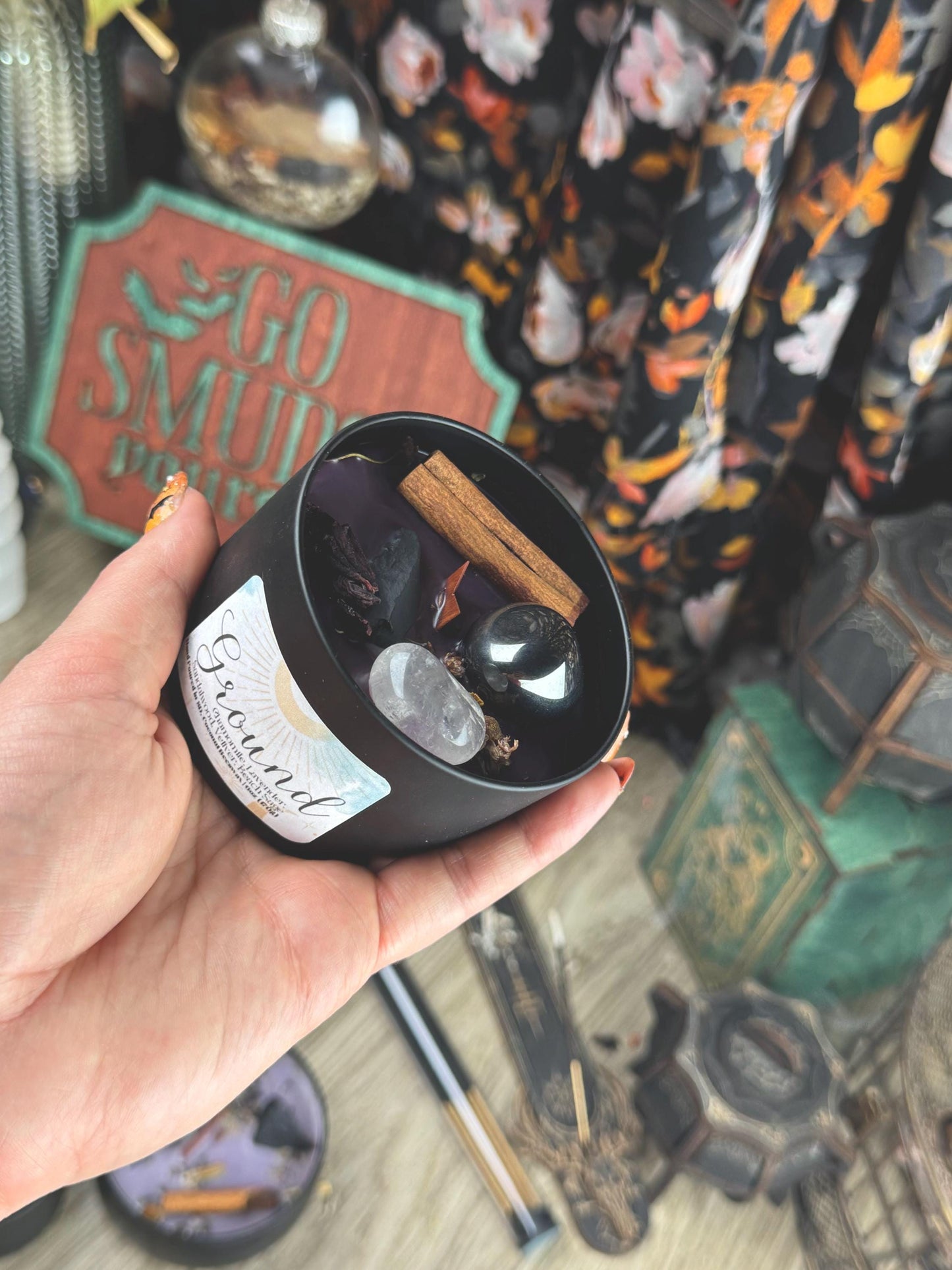 Crystal-Infused Grounding Candle for Manifestation, Positive Energy & Intention Setting Rituals