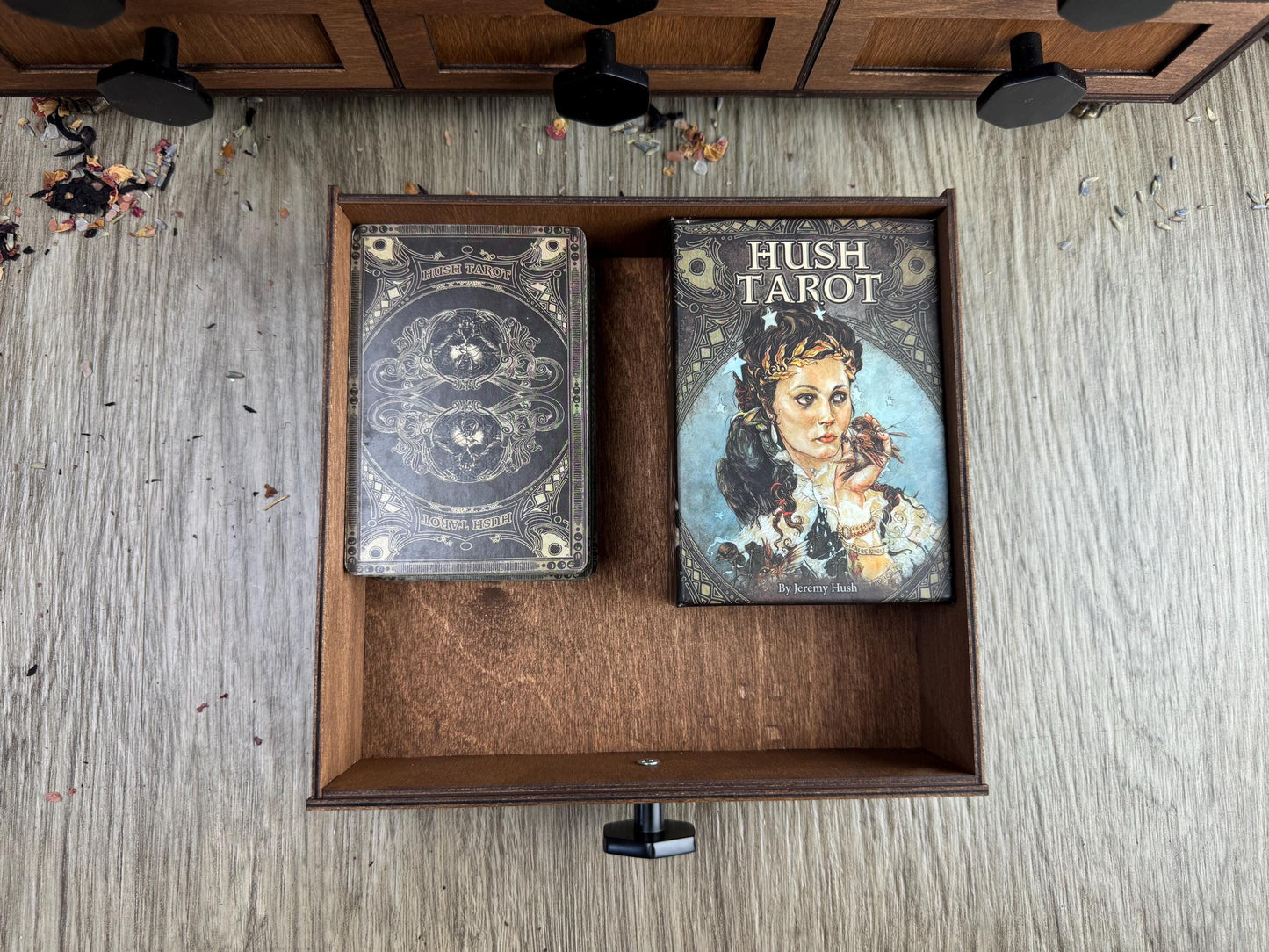 Elegant 11-Drawer Oracle Card Organizer: Metal Hardware, Altar Decor, Tarot Storage Box