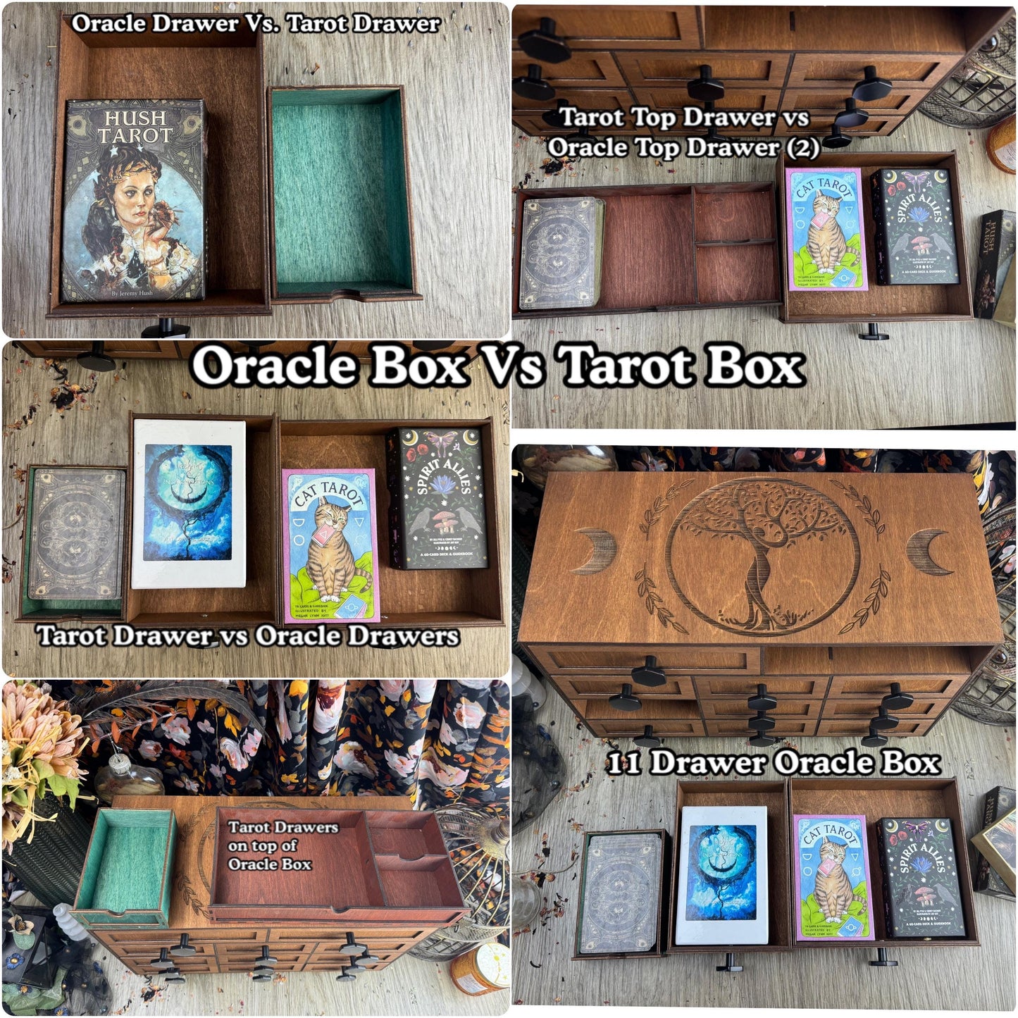 Wooden 14-Drawer Oracle Deck Organizer: Tarot Card Storage Box for Altar Decor and Divination Tools