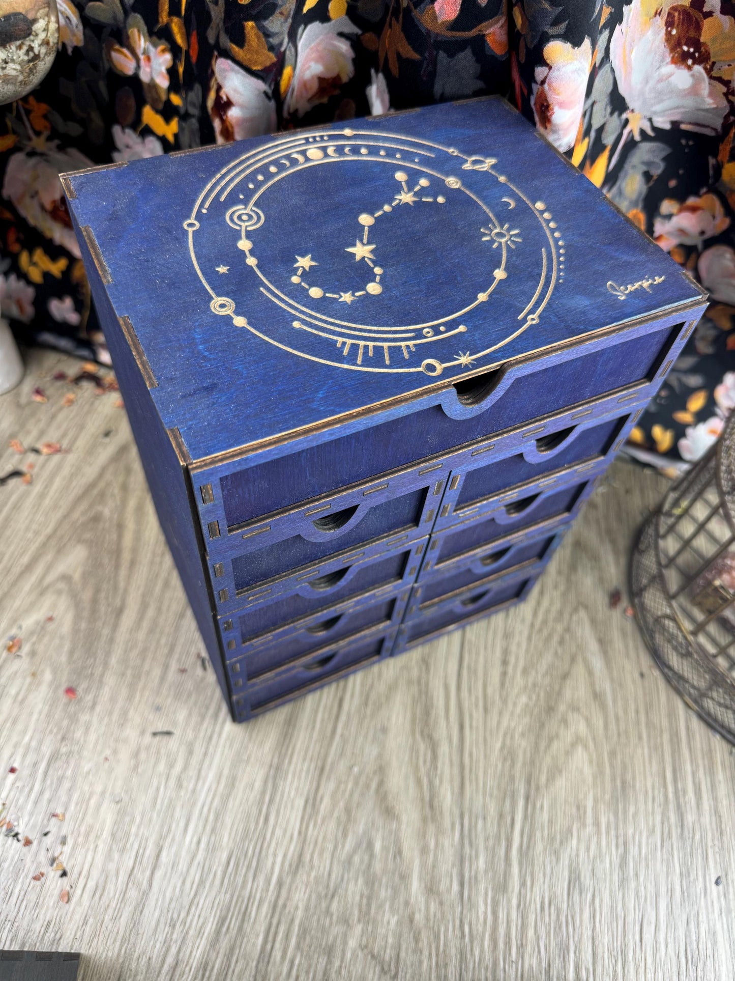 Celestial 9-Drawer Tarot Card Organizer: Constellation Zodiac Box for Decks, Altar Decor & Jewelry