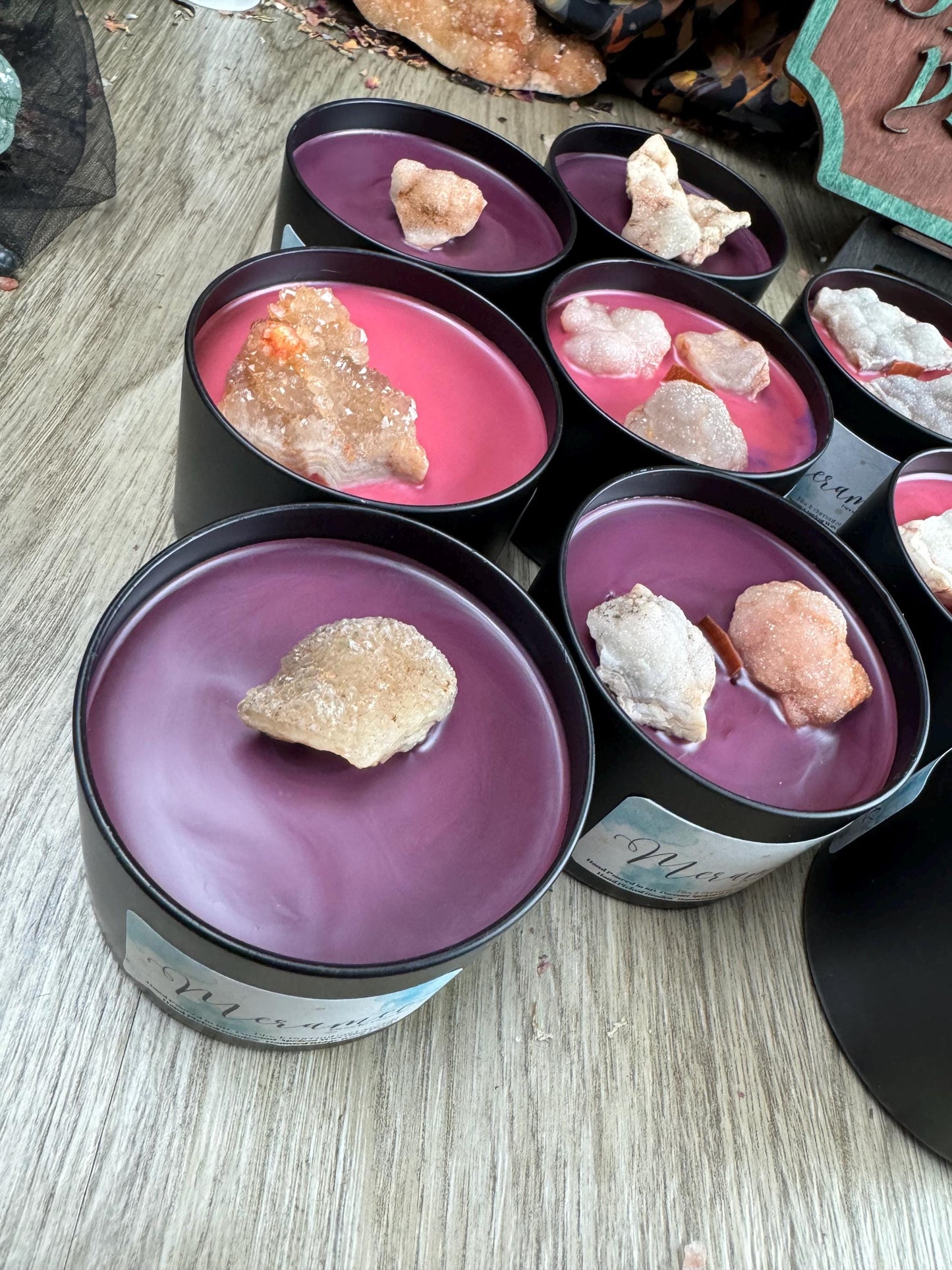 6oz Meramec Geode Candle with Crackling Wood Wick - Handmade Crystal Quartz Aromatherapy Decor
