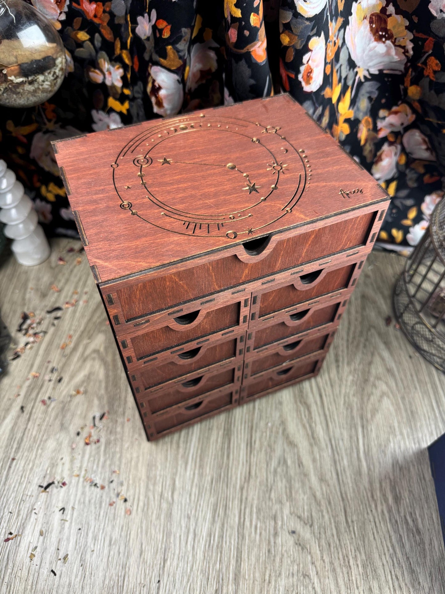 Celestial 9-Drawer Tarot Card Organizer: Constellation Zodiac Box for Decks, Altar Decor & Jewelry