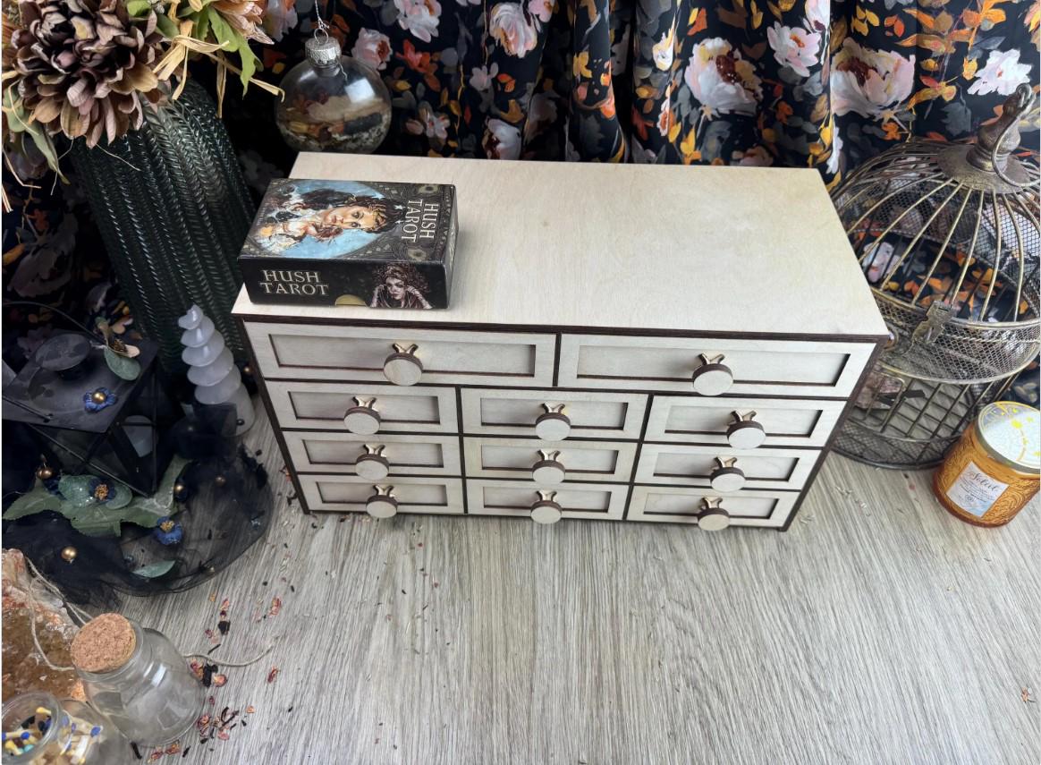 Wooden 11-Drawer Oracle Card Organizer: Tarot Deck Storage Box for Altar Decor & Divination Tools
