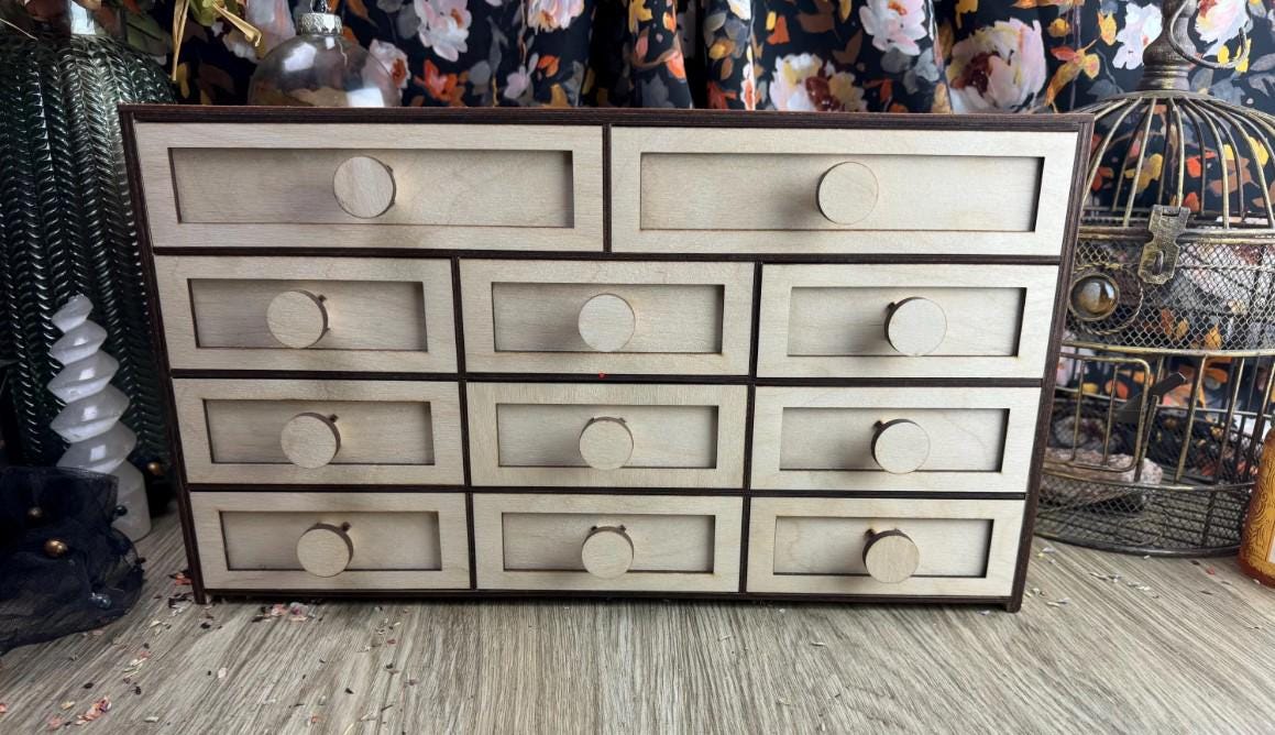 Wooden 11-Drawer Oracle Card Organizer: Tarot Deck Storage Box for Altar Decor & Divination Tools