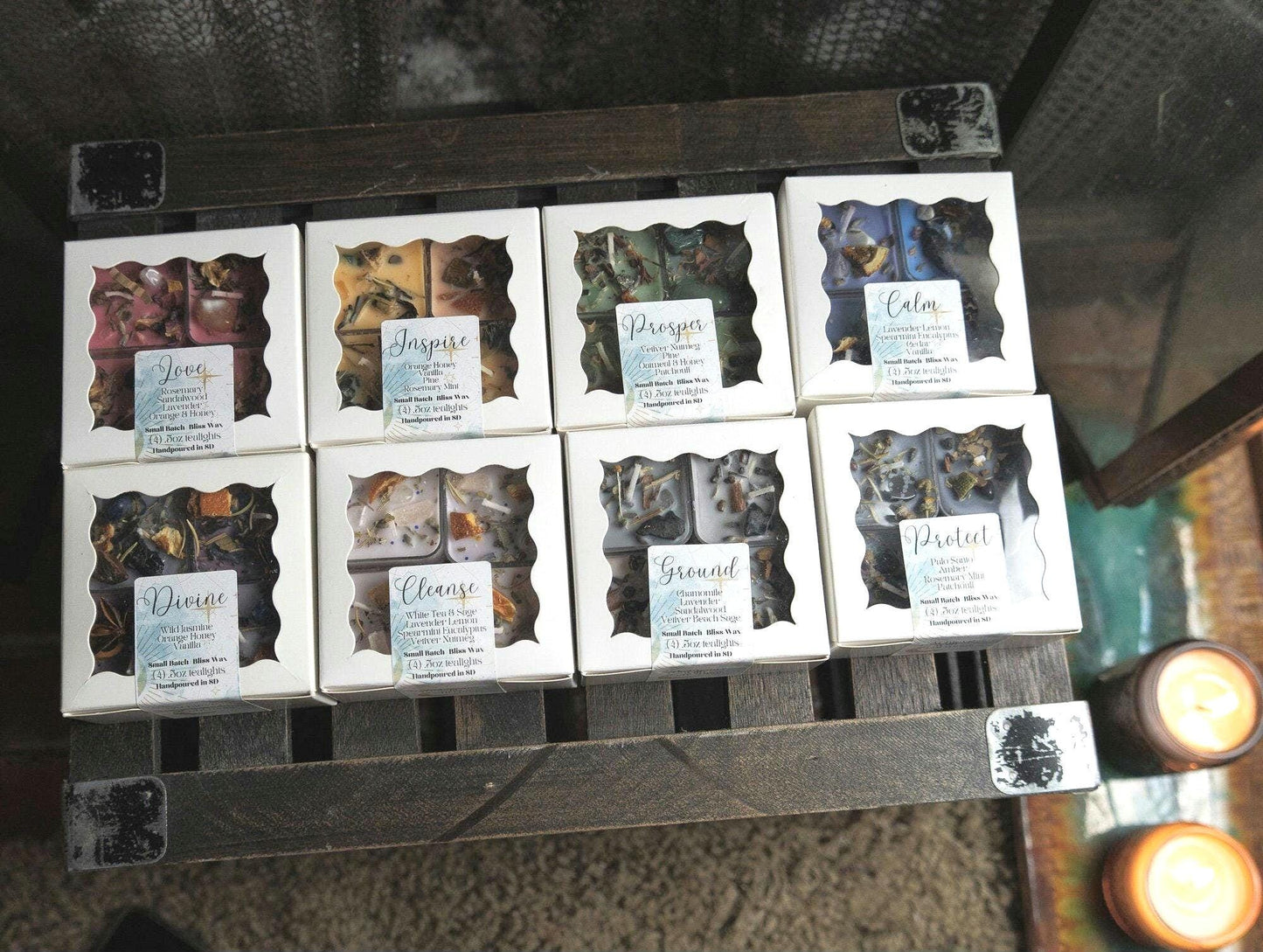 Intention Tealight Candles: Love, Inspire, Prosper, Calm, Divine, Ground, Cleanse & Protect - Witchy Gifts
