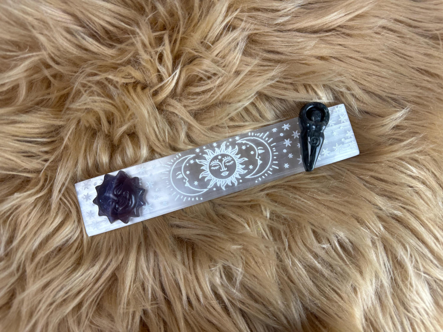 Etched Selenite Charging Plate: Divination Tool for Crystal Cleansing, Manifestation & Witchy Home Decor