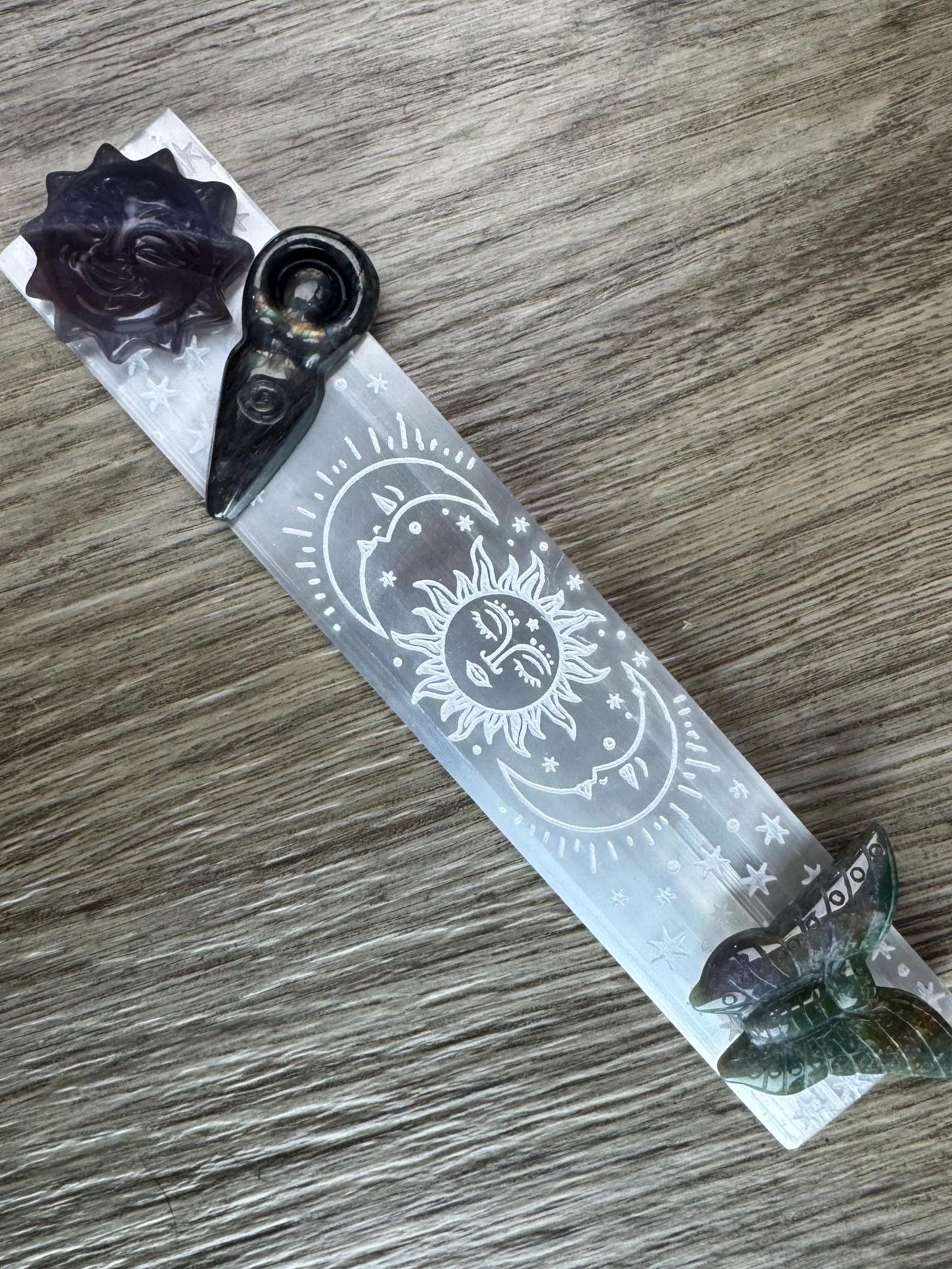 Etched Selenite Charging Plate: Divination Tool for Crystal Cleansing, Manifestation & Witchy Home Decor