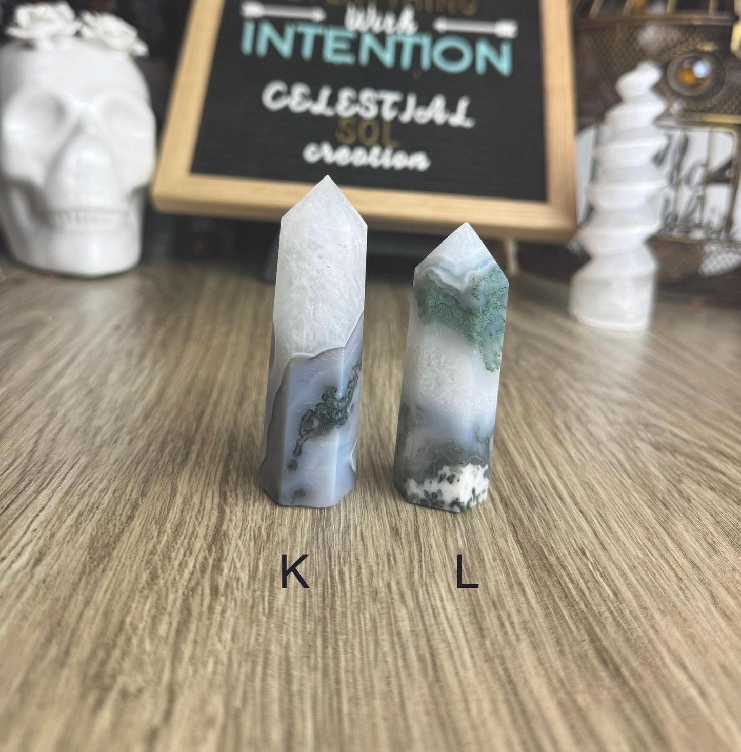 Enchanting Moss Agate Towers: Witchy Altar Decor & Divination Tools for Spiritual Practices