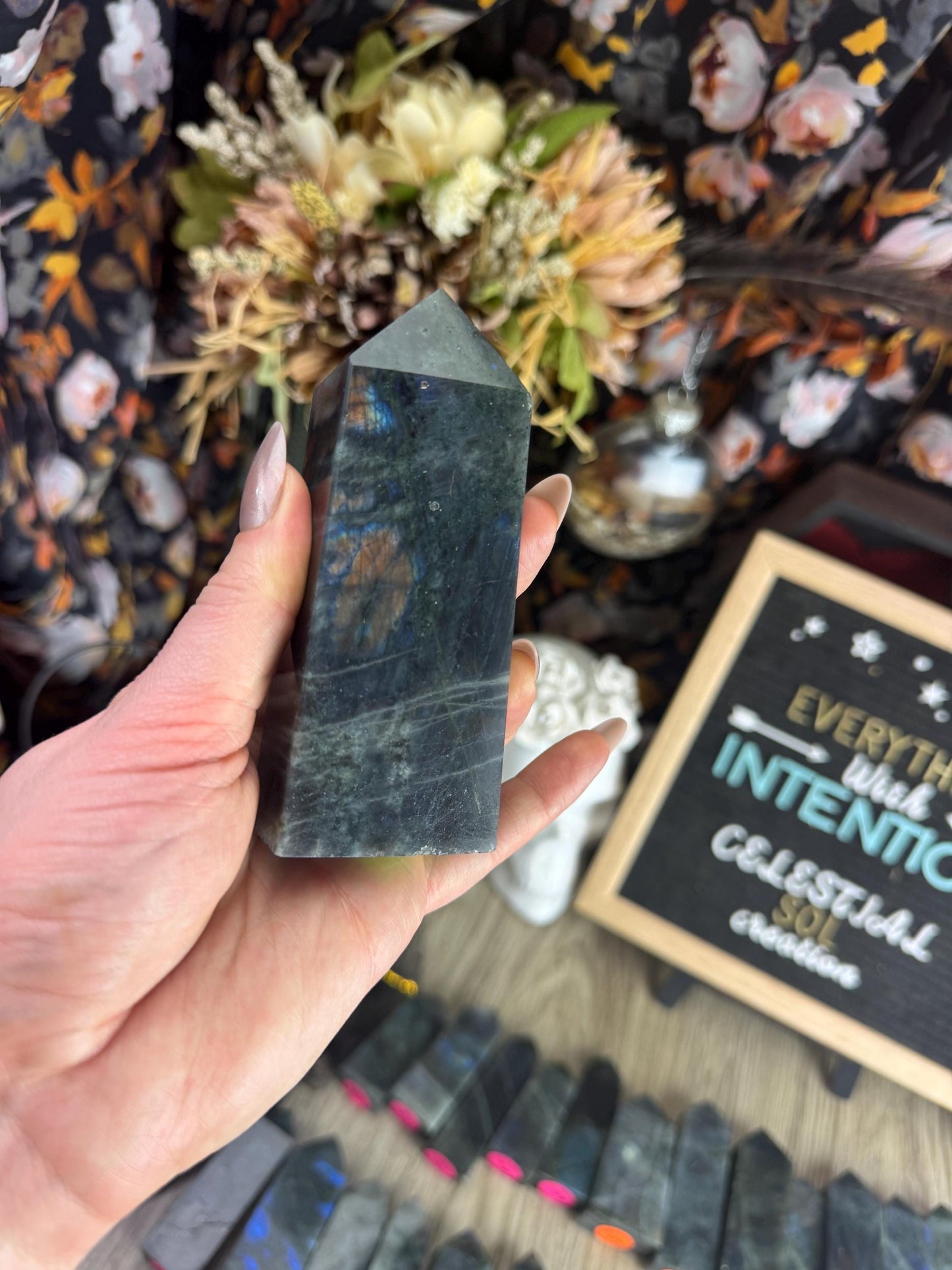 Flashy Labradorite Crystal Tower for Divination, Manifestation & Altar Decor - Witchy Gift