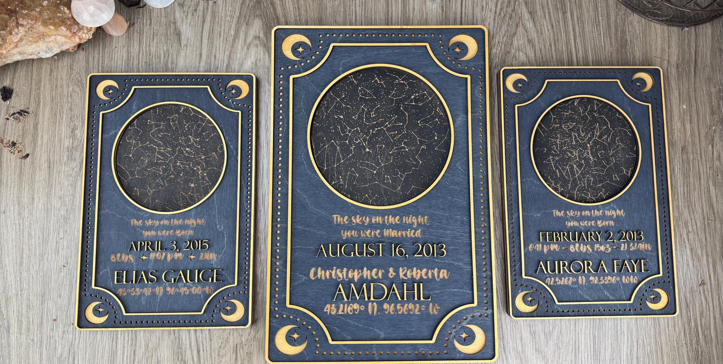 Customized Wooden Star Map: Night Sky Decor for Weddings, Anniversaries & Special Occasions