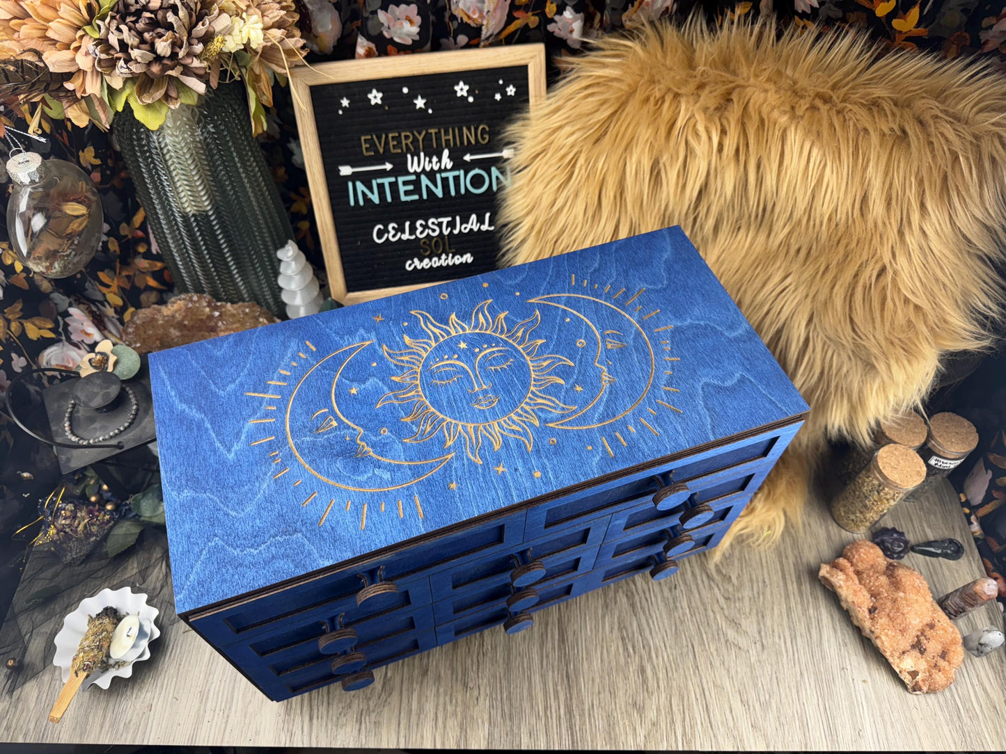 Wooden 11-Drawer Oracle Card Organizer: Tarot Deck Storage Box for Altar Decor & Divination Tools