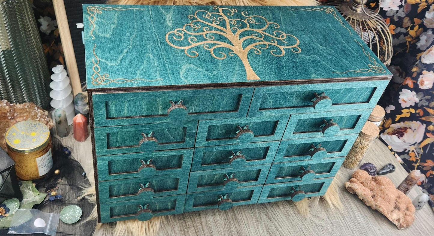 Wooden 14-Drawer Oracle Deck Organizer: Tarot Card Storage Box for Altar Decor and Divination Tools