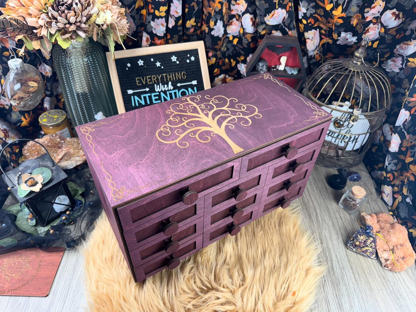 Wooden 11-Drawer Oracle Card Organizer: Tarot Deck Storage Box for Altar Decor & Divination Tools