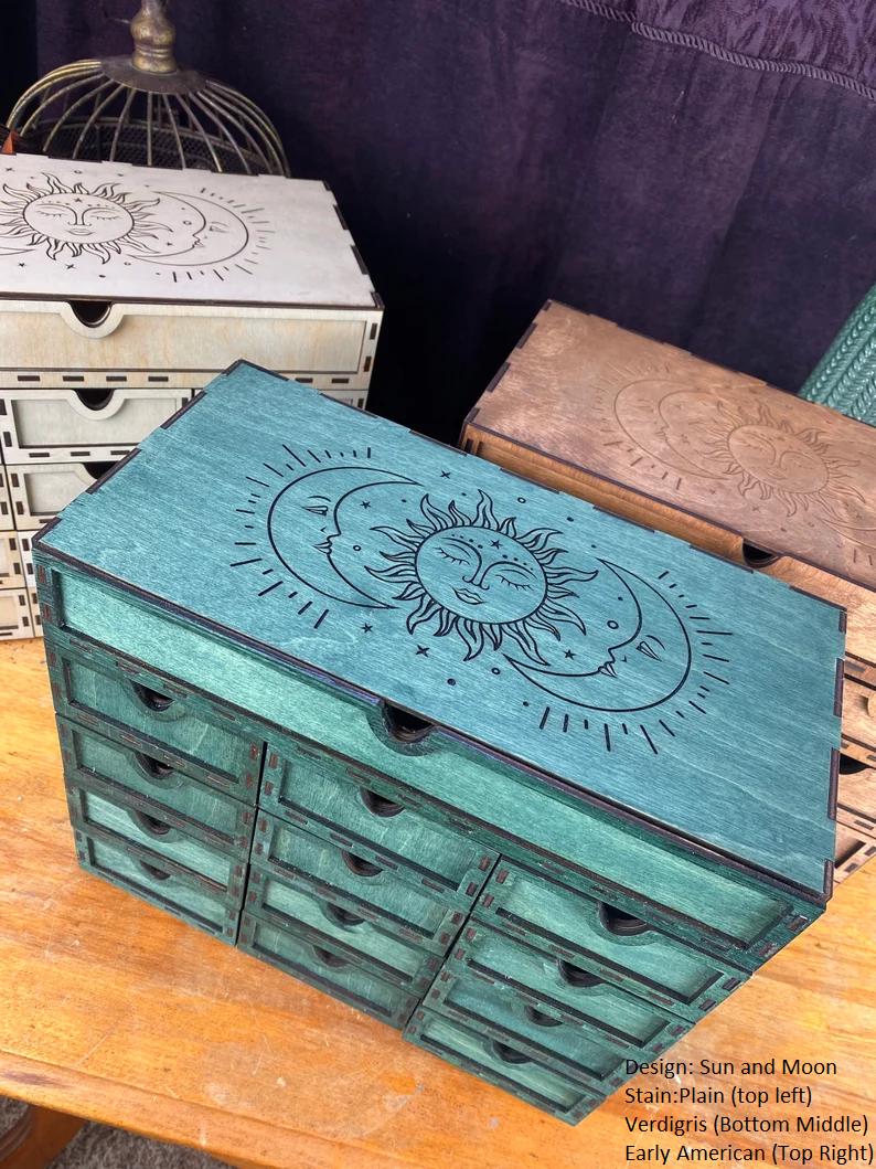 Tarot Card Organizer: 13-Drawer Box for 12 Decks, Altar Decor, Jewelry Storage, Divination Tool V.1