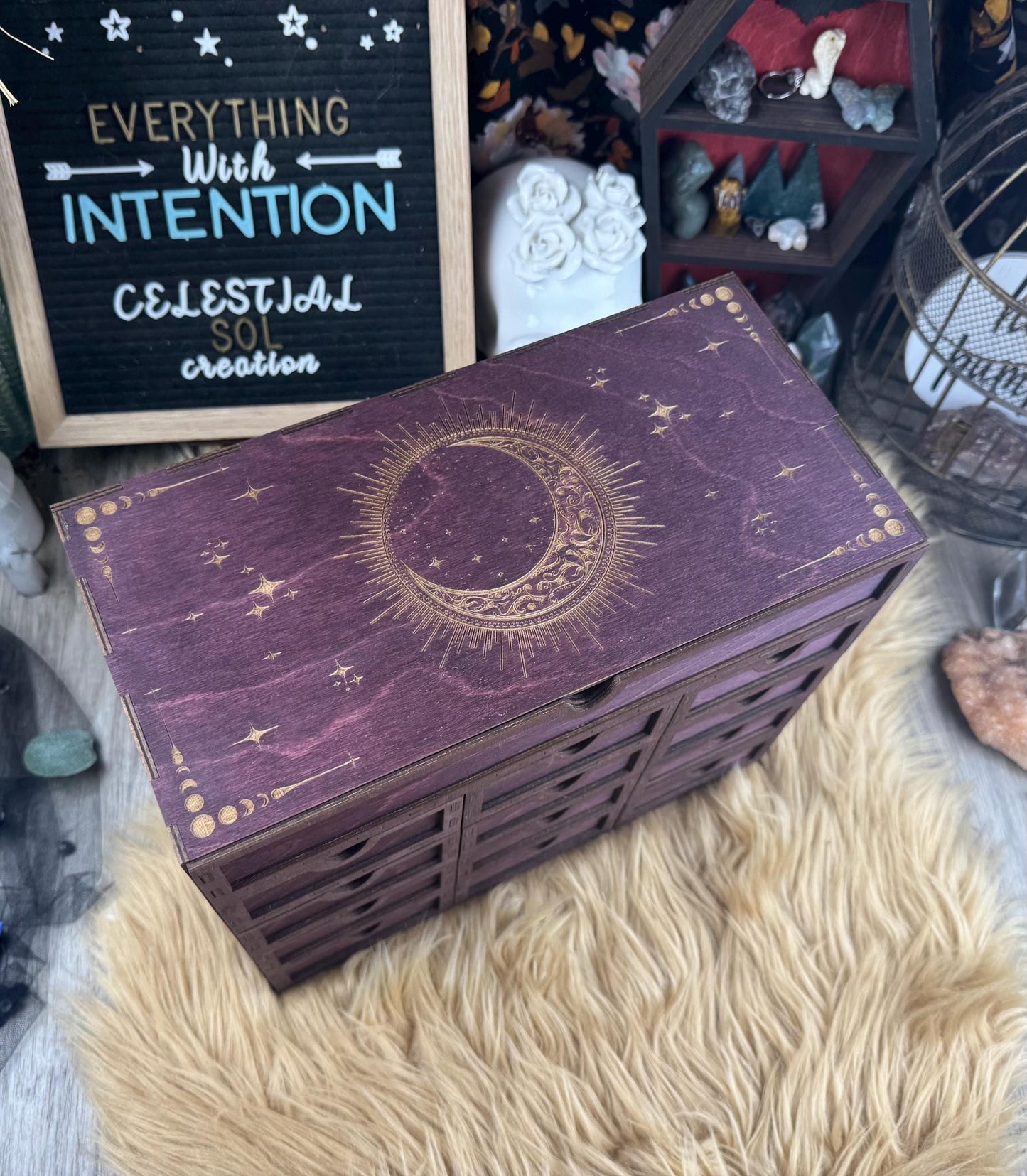 Handcrafted 13-Drawer Tarot Card Organizer: Elegant Storage for Decks, Crystals & Divination Tools