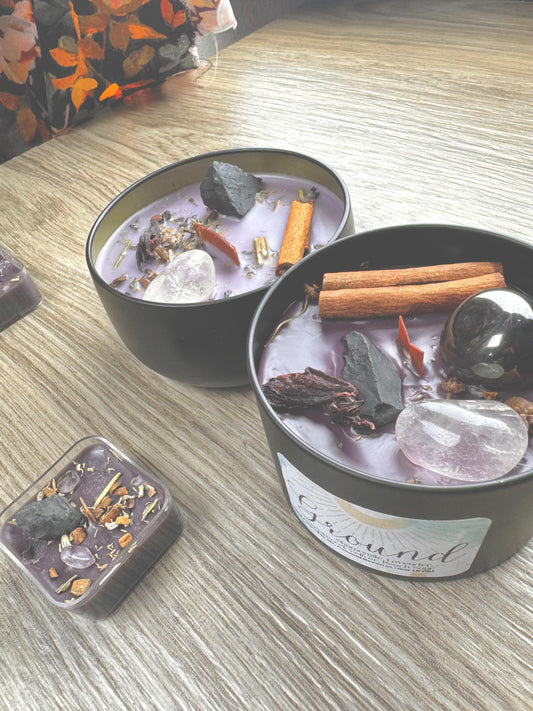 Crystal-Infused Grounding Candle for Manifestation, Positive Energy & Intention Setting Rituals
