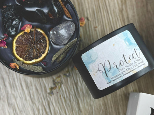 Protection Ritual Candle with Obsidian, Onyx & Tourmaline: Herbal Aromatherapy for Positive Energy