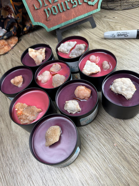 6oz Meramec Geode Candle with Crackling Wood Wick - Handmade Crystal Quartz Aromatherapy Decor