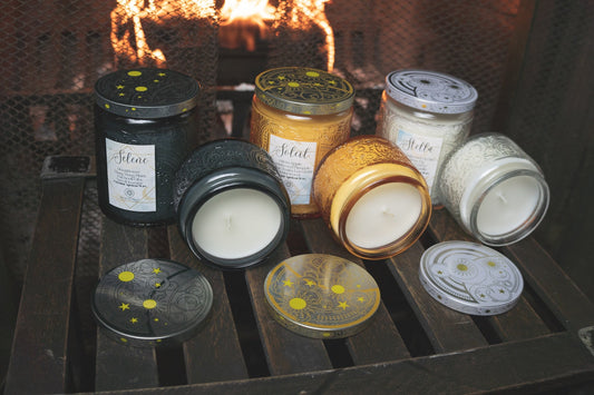 Celestial Intention Candle: Glass Jar for Altar Decor, Ritual Honoring Sun, Moon & Stars (3oz, 6oz)