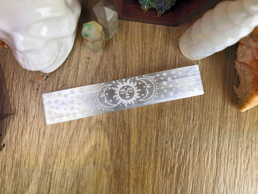 Etched Selenite Charging Plate: Divination Tool for Crystal Cleansing, Manifestation & Witchy Home Decor