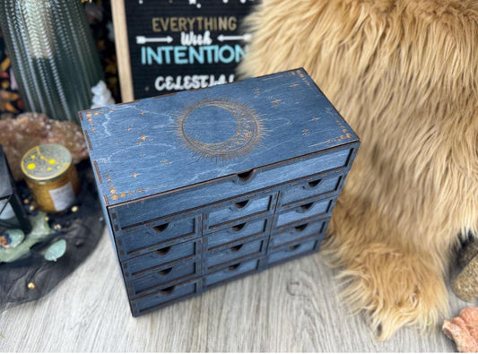 Handcrafted 13-Drawer Tarot Card Organizer: Elegant Storage for Decks, Crystals & Divination Tools