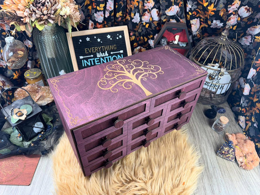 Wooden 11-Drawer Oracle Card Organizer: Tarot Deck Storage Box for Altar Decor & Divination Tools
